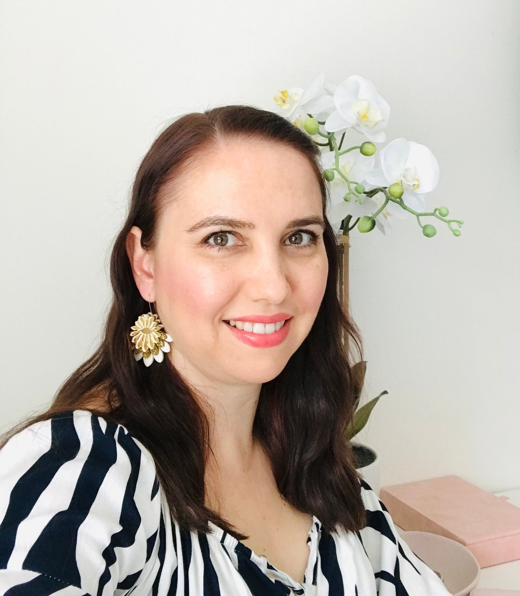 Large Flower Frill Statement Earrings - Ivory and Gold - Lacey Lou Sparkles