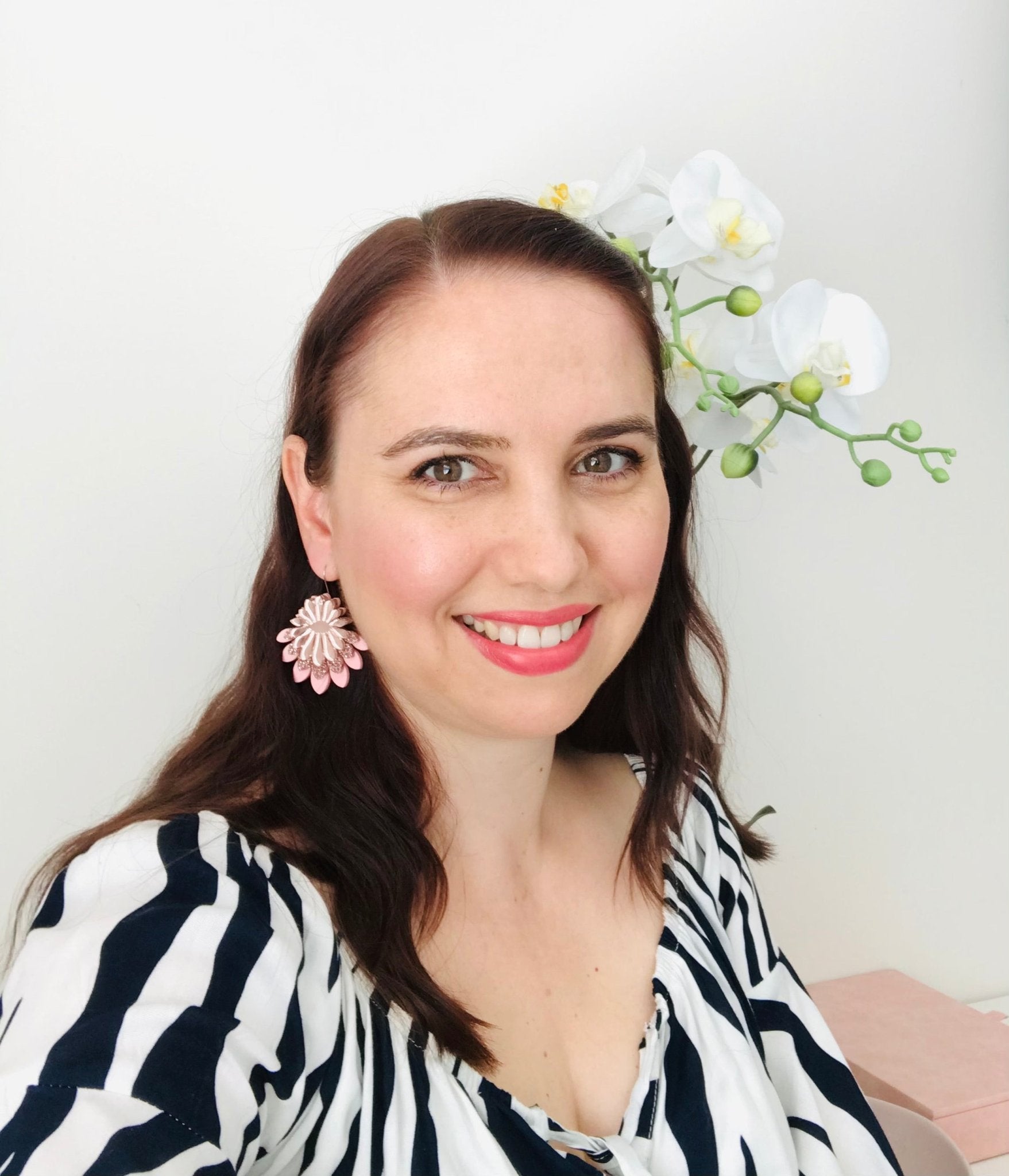 Large Flower Frill Statement Earrings - Rose Gold and Pink - Lacey Lou Sparkles