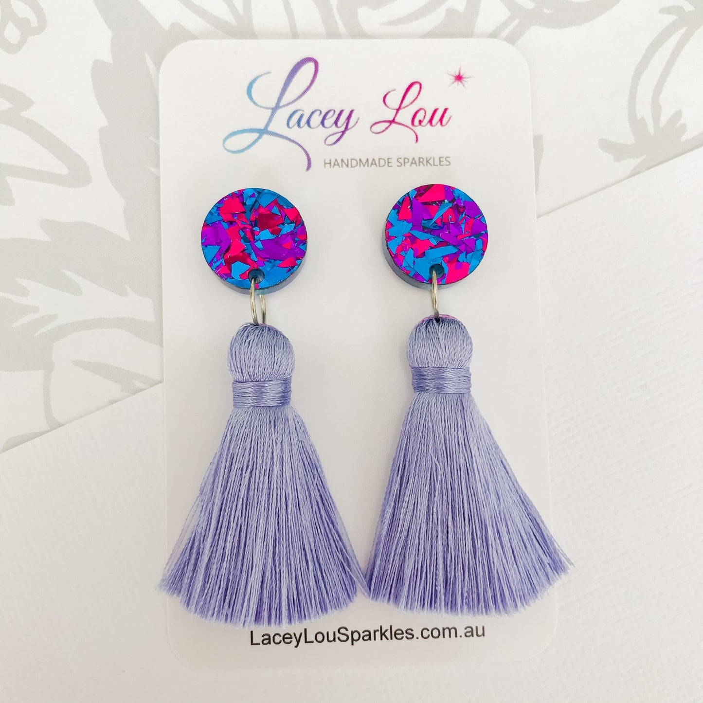 Large Silk Tassel Earring - Dusty Blue Tassel - Lacey Lou Sparkles