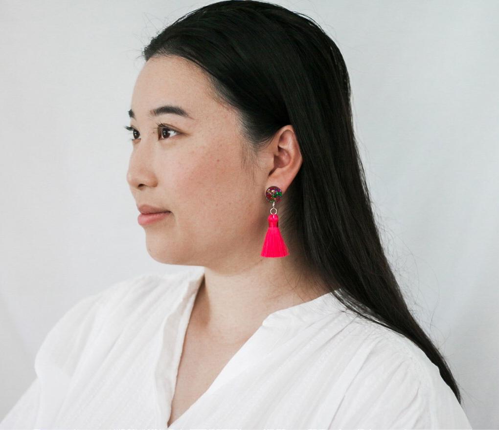 Large Silk Tassel Earring - Flurescent Orange - Lacey Lou Sparkles
