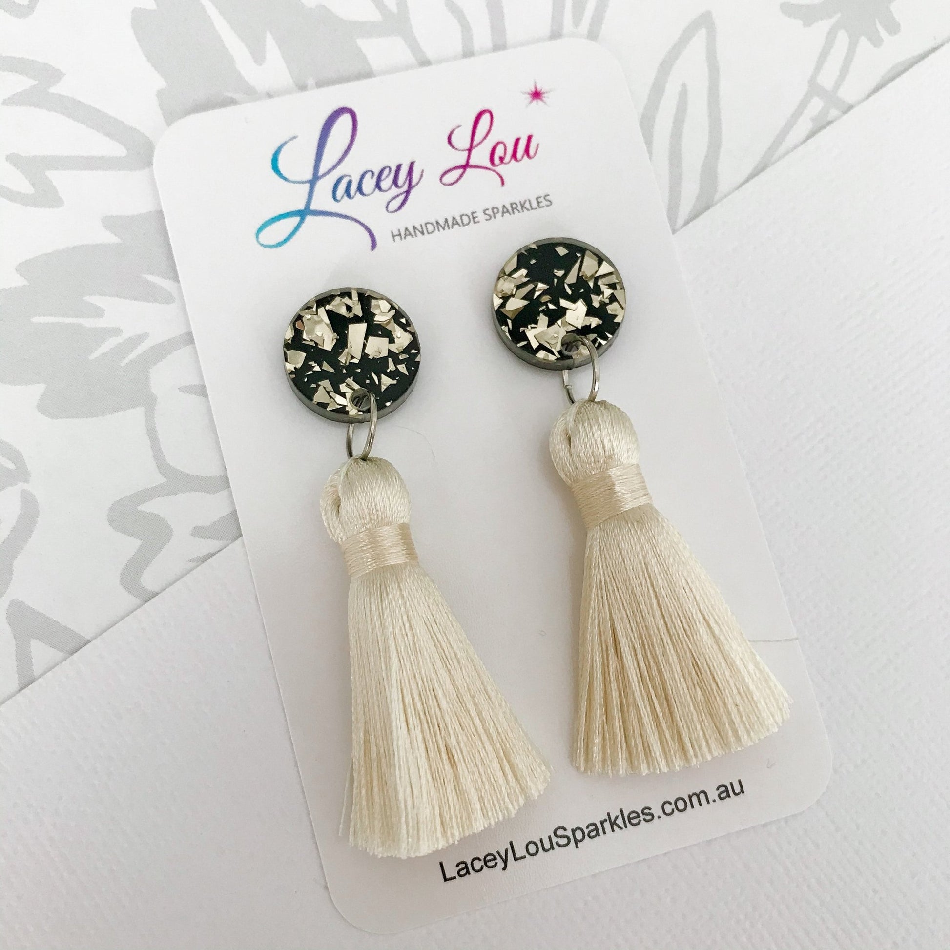 Large Silk Tassel Earring - Ivory - Lacey Lou Sparkles