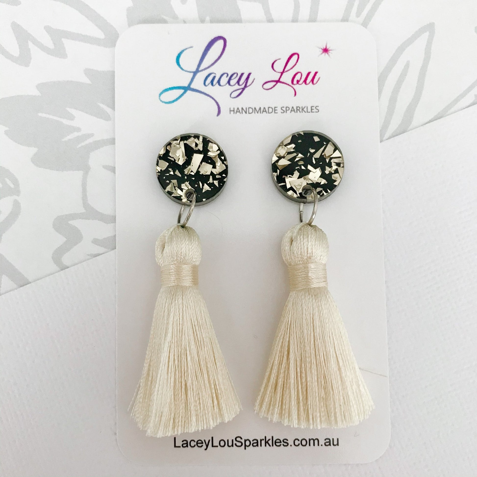 Large Silk Tassel Earring - Ivory - Lacey Lou Sparkles