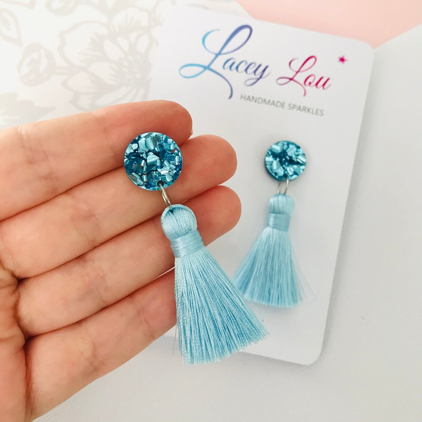 Large Silk Tassel Earring - Pale Blue - Lacey Lou Sparkles