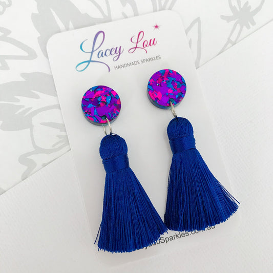 Large Silk Tassel Earring - Royal Blue - Lacey Lou Sparkles