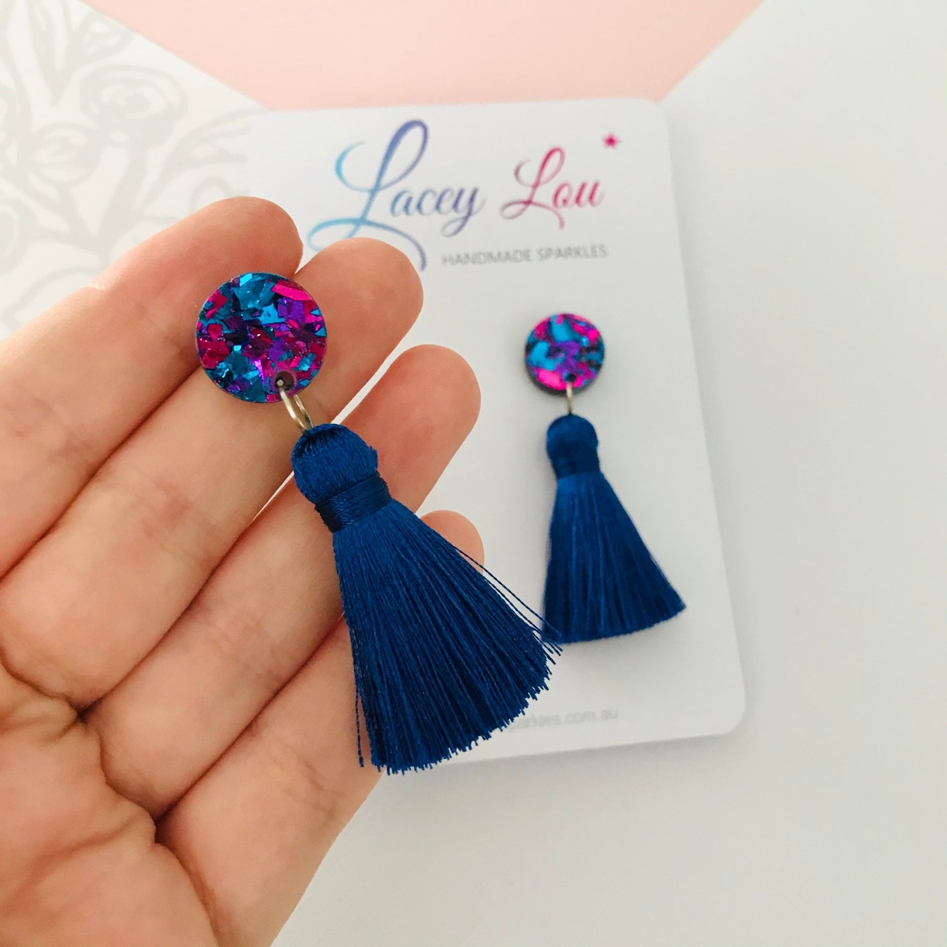 Large Silk Tassel Earring - Royal Blue - Lacey Lou Sparkles