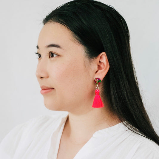 Large Silk Tassel Earrings - Hot Pink - Lacey Lou Sparkles