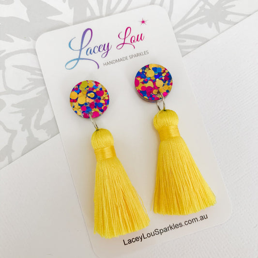 Large Silk Tassel Earrings - Yellow - Lacey Lou Sparkles