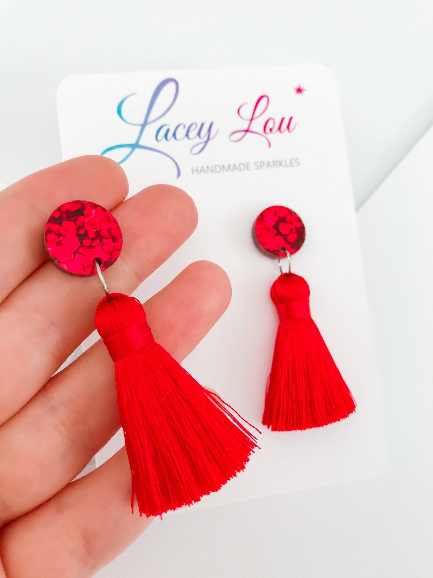 Large Tassel Earrings - Large Red - Lacey Lou Sparkles