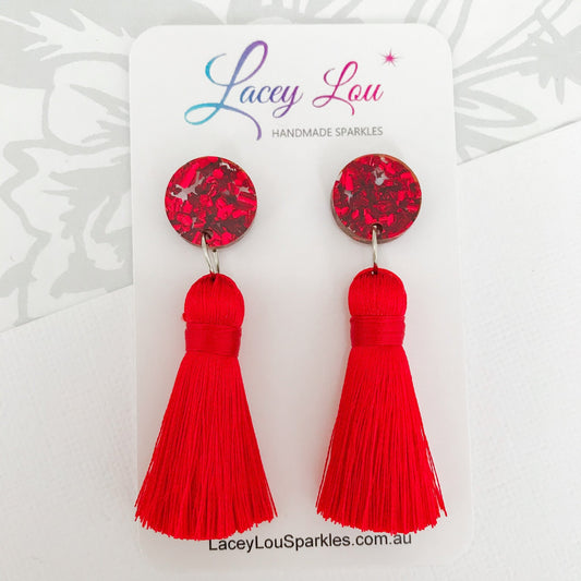Large Tassel Earrings - Large Red - Lacey Lou Sparkles