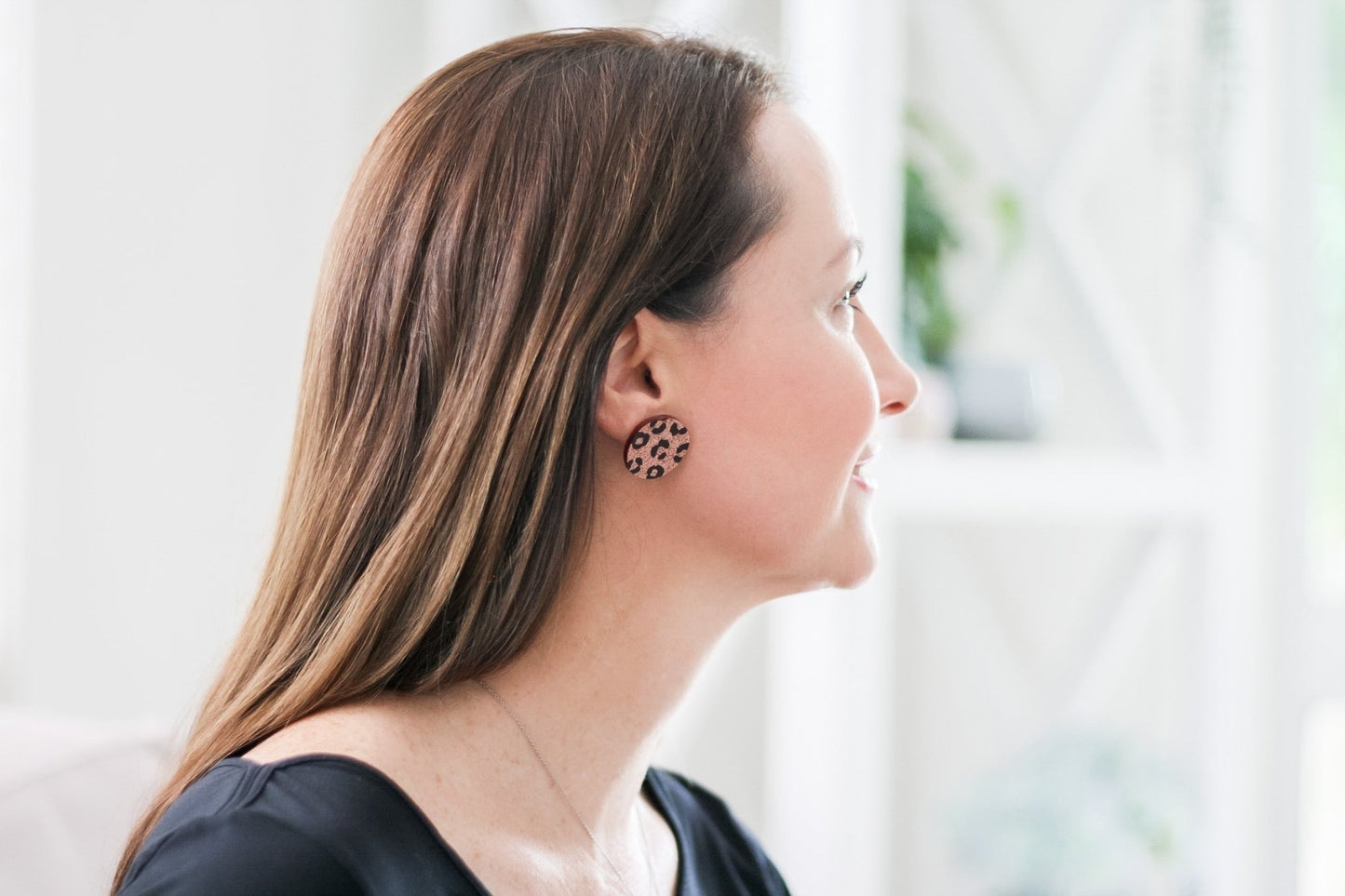 Leopard Print Studs - Copper Glitter Leopard Print Earrings - Lacey Lou Sparkles