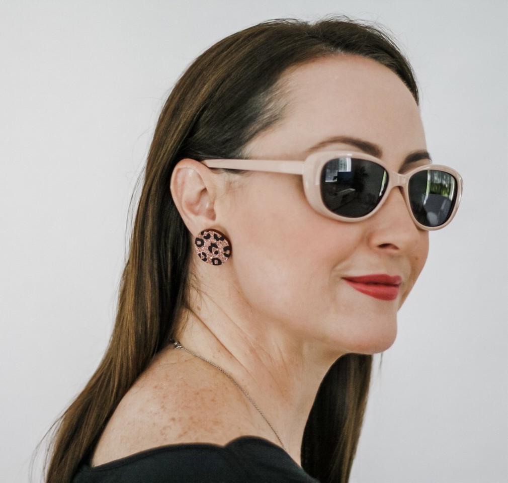 Leopard Print Studs - Copper Glitter Leopard Print Earrings - Lacey Lou Sparkles