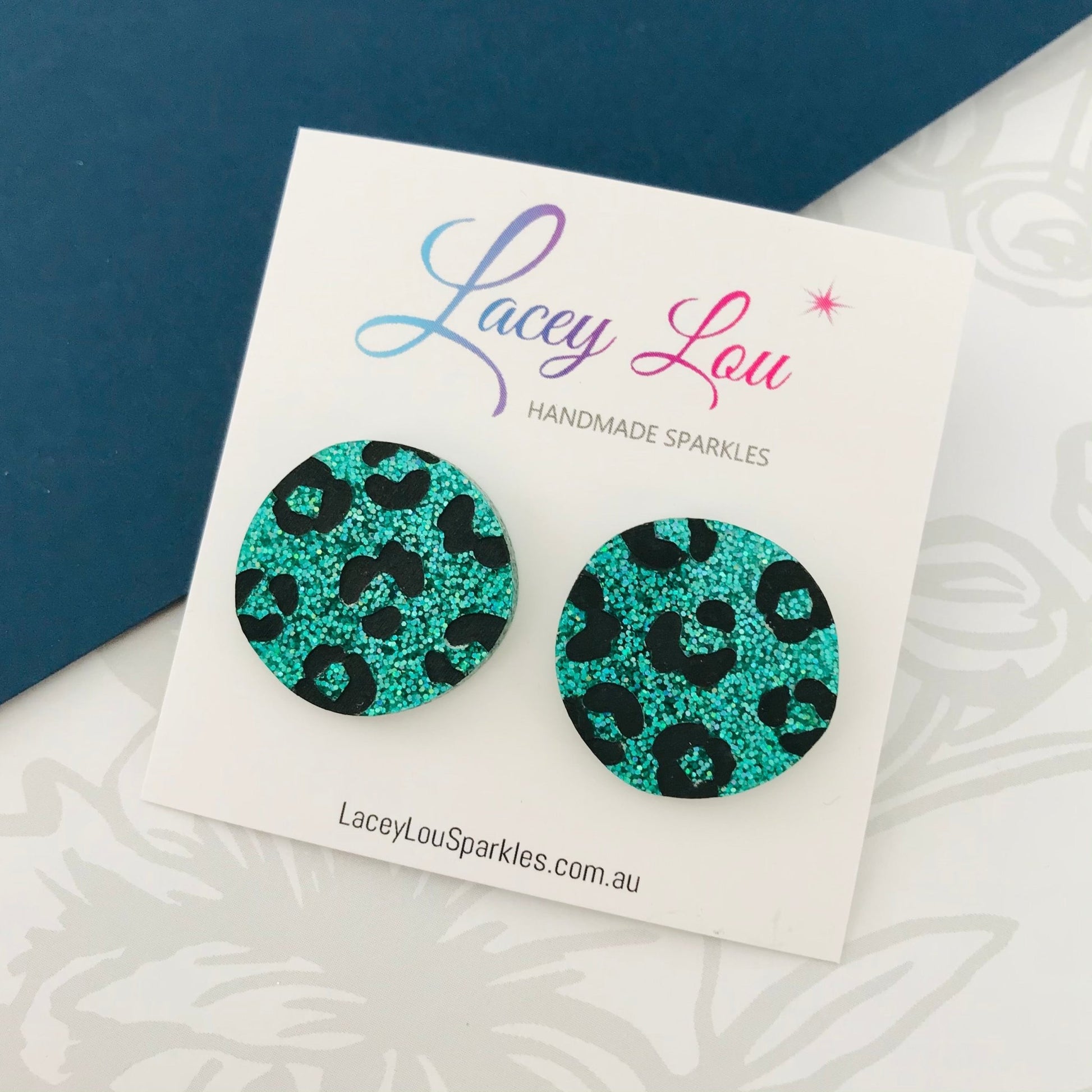 Leopard Print Studs - Emerald Green Glitter - Lacey Lou Sparkles