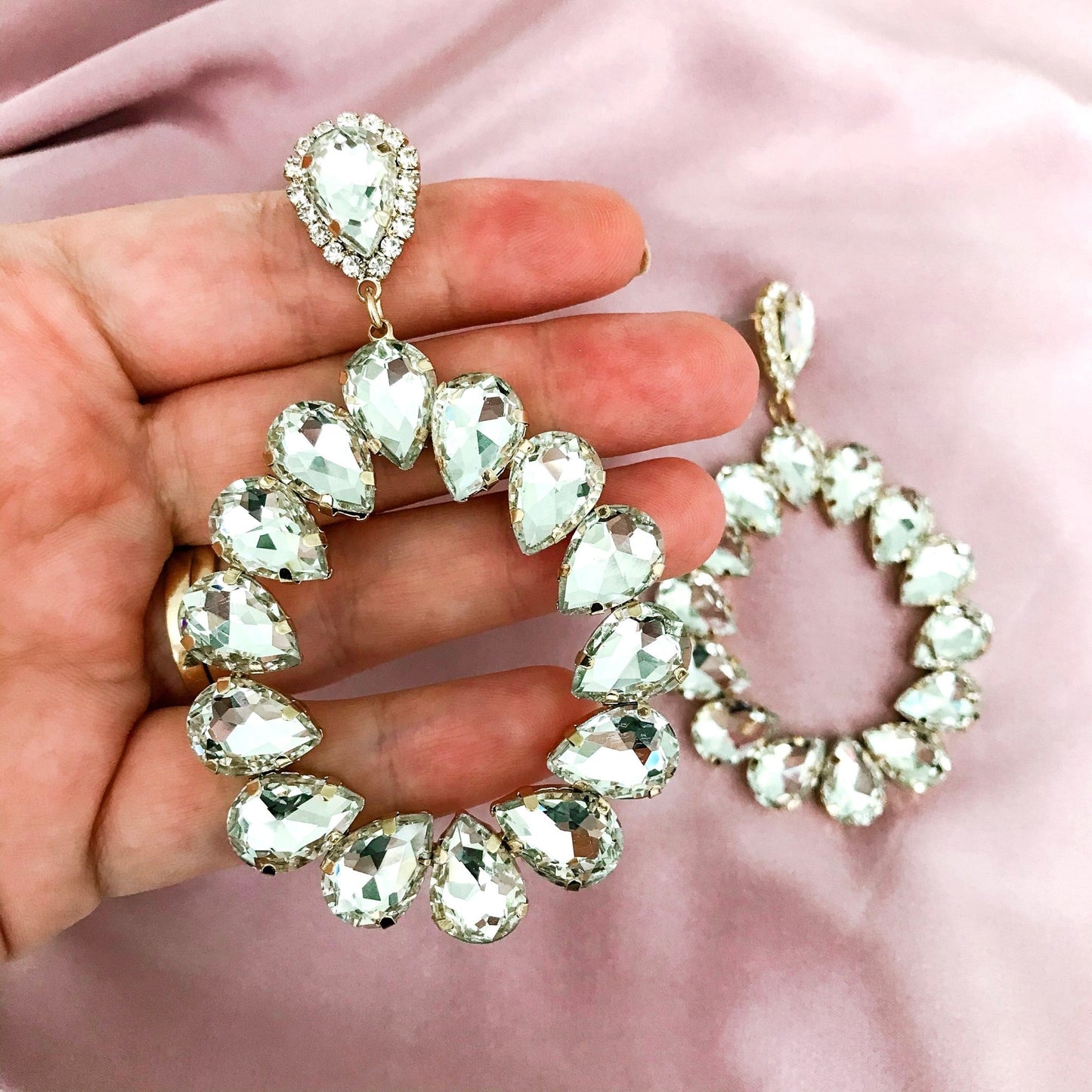 Liv Rhinestone Statement Dangles - Crystal - Lacey Lou Sparkles