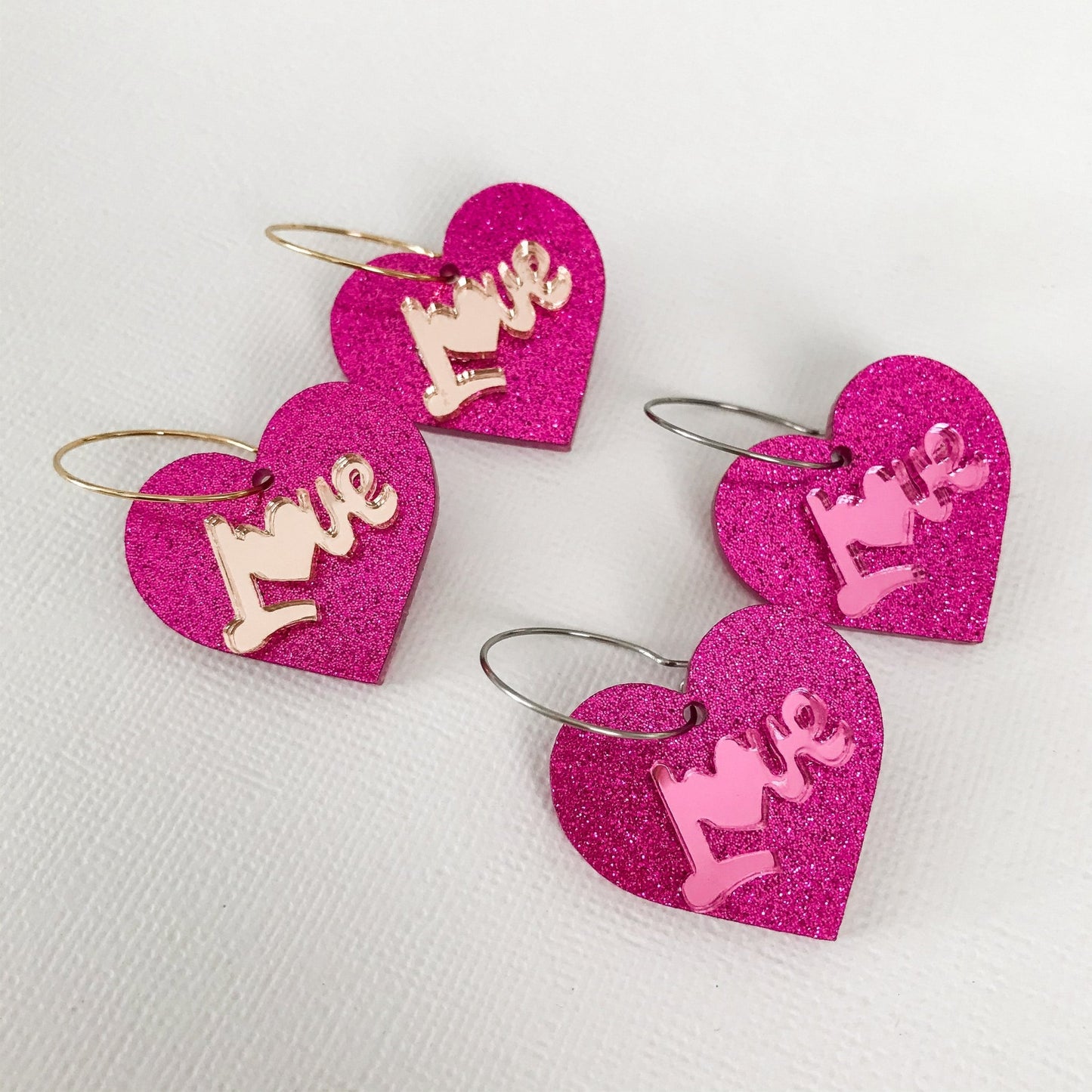 Love Heart Hoops - Fuchsia Glitter - Lacey Lou Sparkles