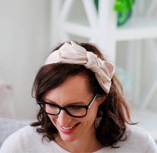 Luxe Large Bow Headband - Beige - Lacey Lou Sparkles