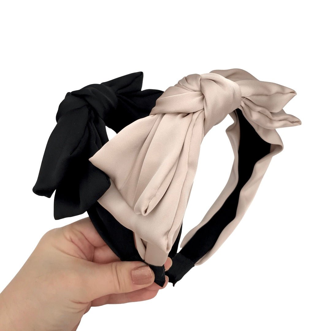Luxe Large Bow Headband - Beige - Lacey Lou Sparkles