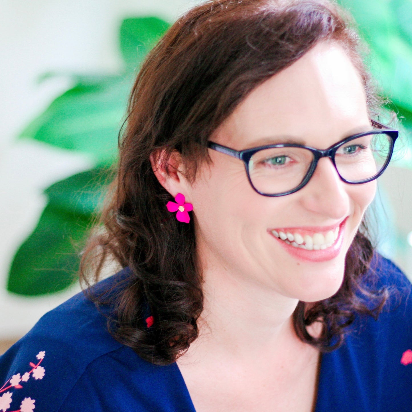 Maisie Hot Pink Flower Stud Earrings - Lacey Lou Sparkles