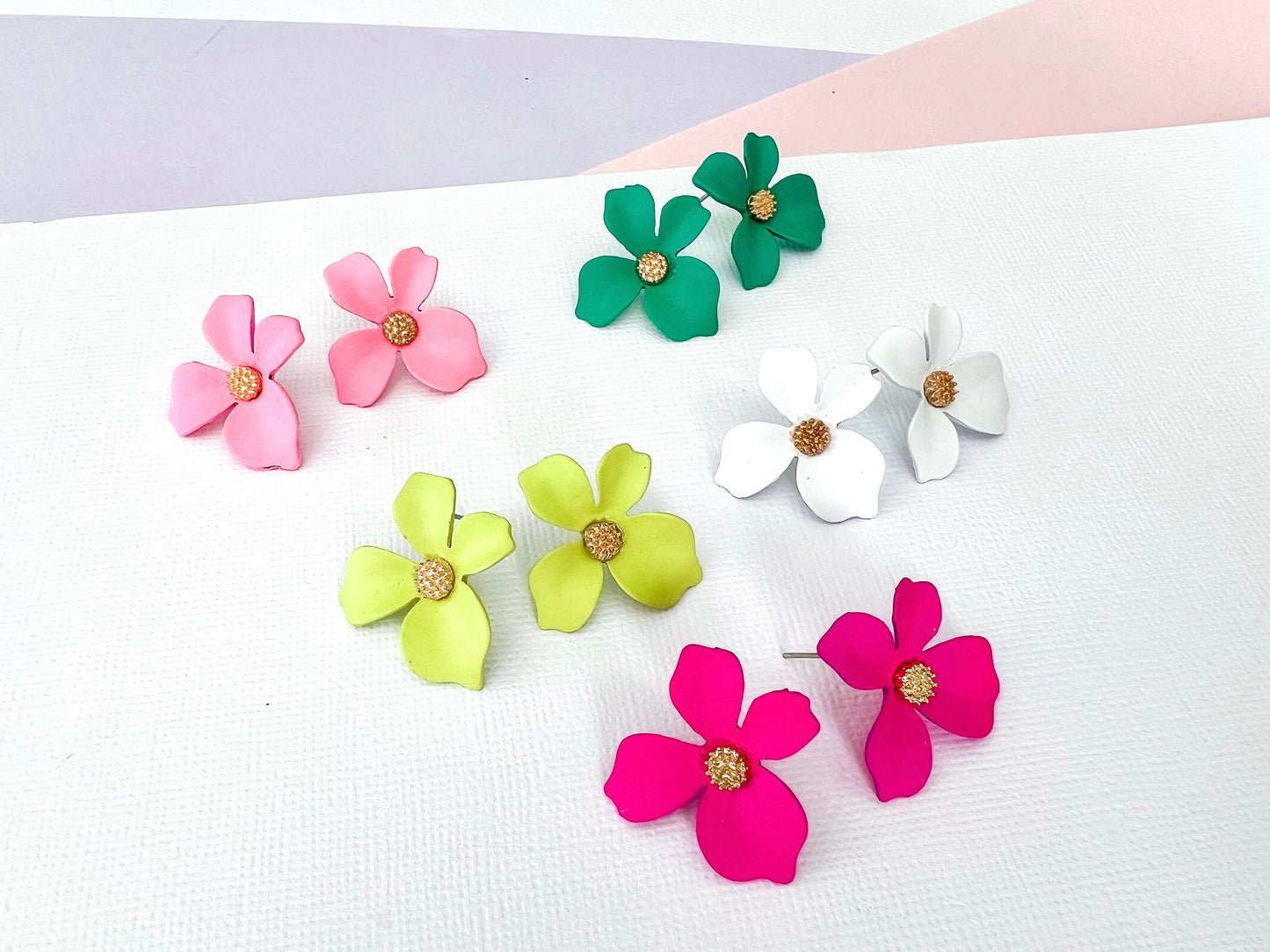 Maisie Hot Pink Flower Stud Earrings - Lacey Lou Sparkles