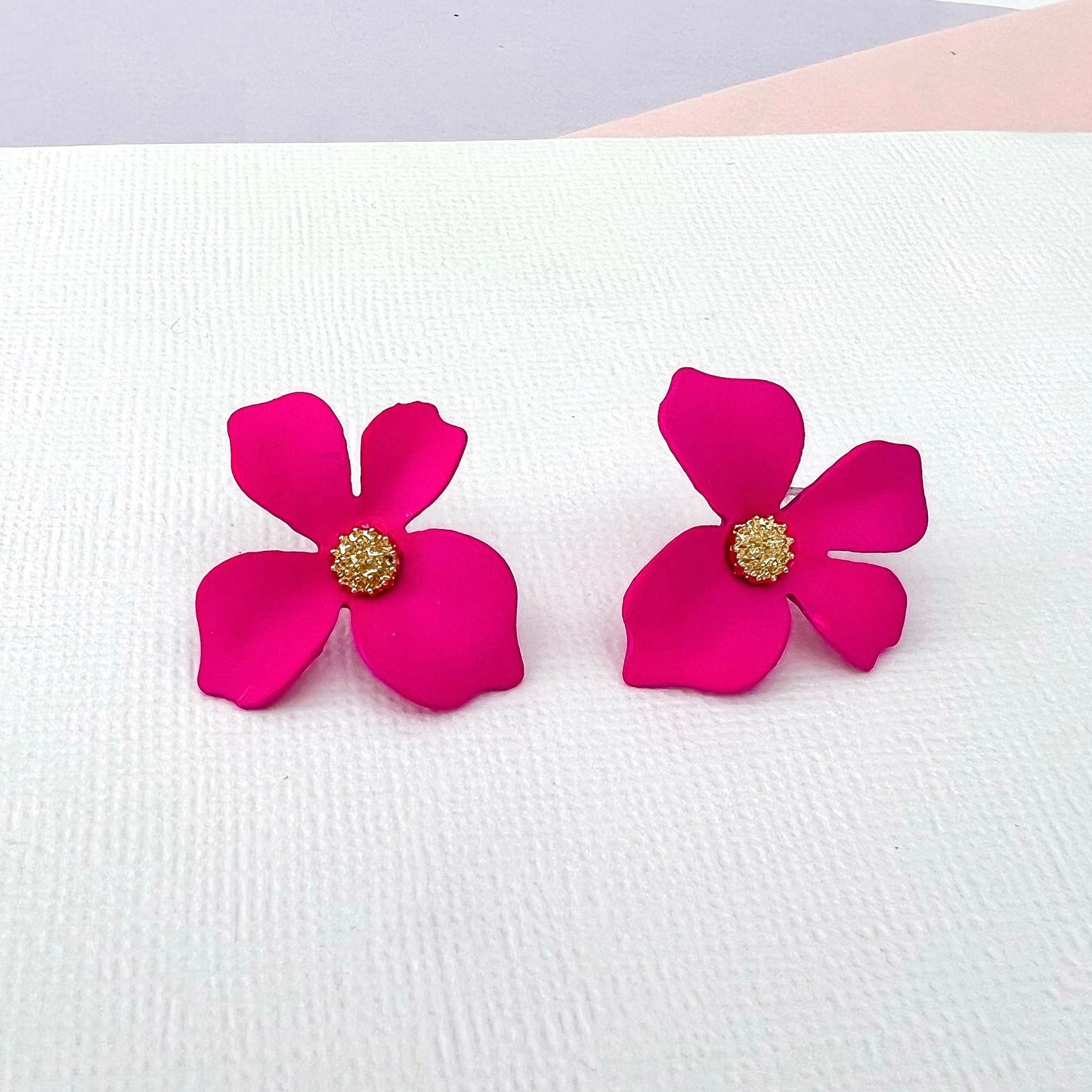 Maisie Hot Pink Flower Stud Earrings - Lacey Lou Sparkles