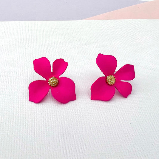 Maisie Hot Pink Flower Stud Earrings - Lacey Lou Sparkles