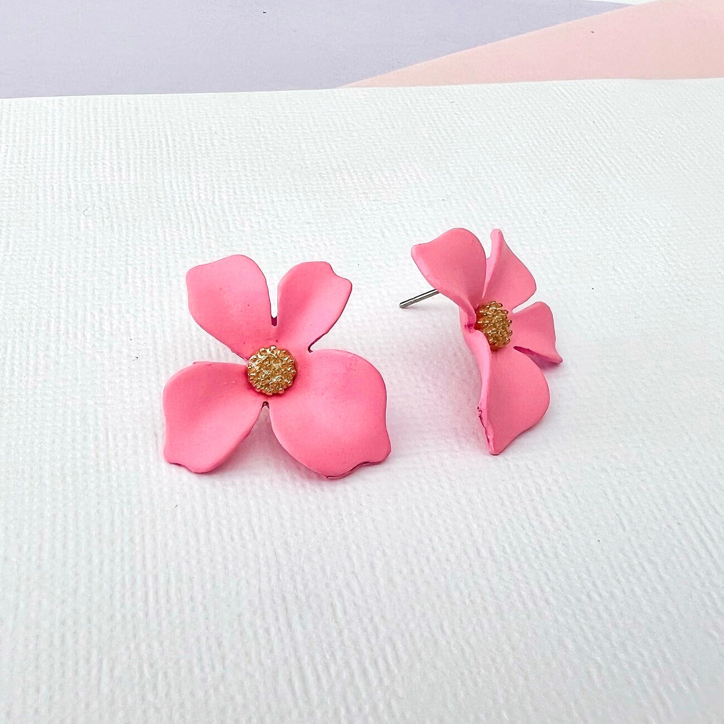 Maisie Pink Flower Stud Earrings - Lacey Lou Sparkles
