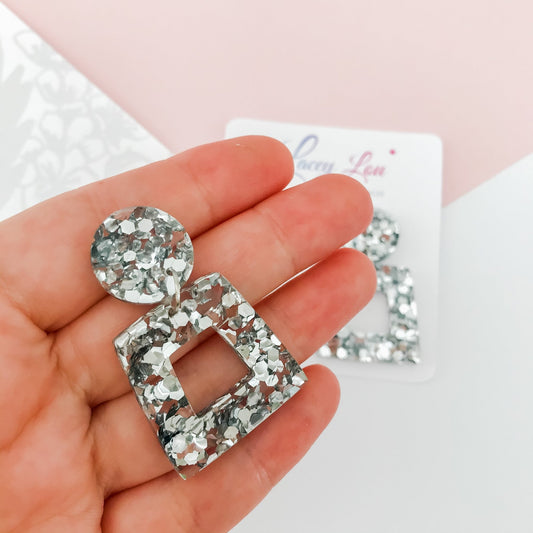 Medium Abstract Silver Glitter Dangle - Lacey Lou Sparkles