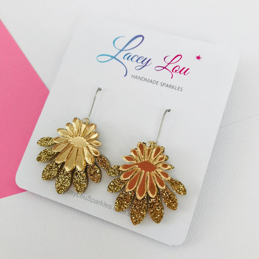Medium Flower Frill Statement Dangle - Gold - Lacey Lou Sparkles