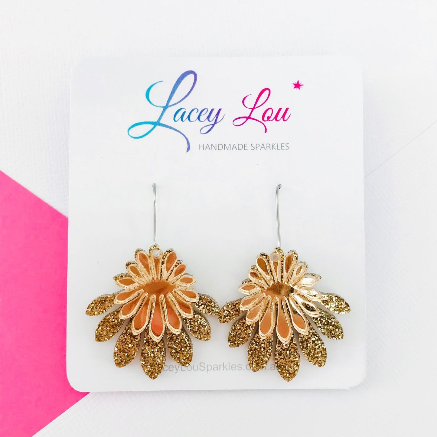 Medium Flower Frill Statement Dangle - Gold - Lacey Lou Sparkles