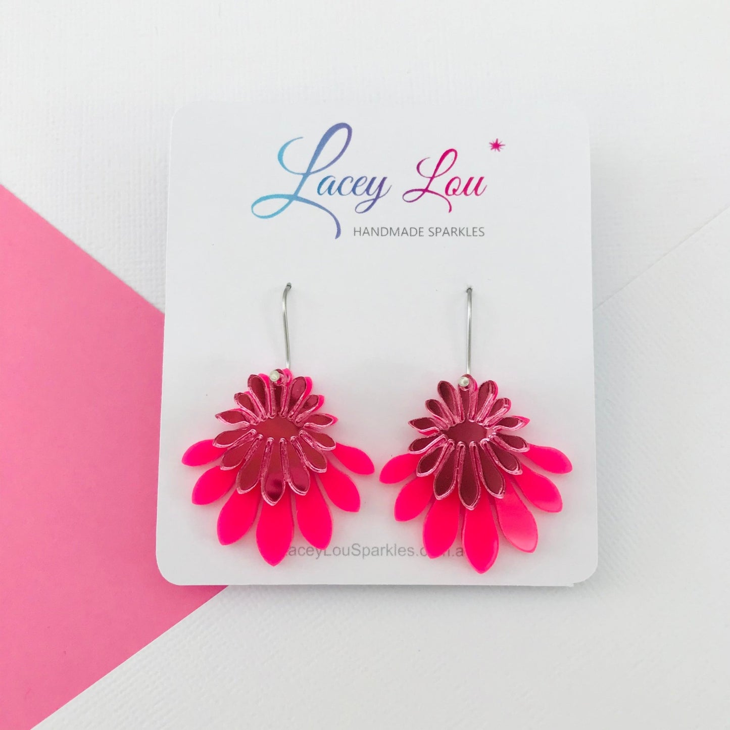 Medium Flower Frill Statement Dangle - Hot pink - Lacey Lou Sparkles