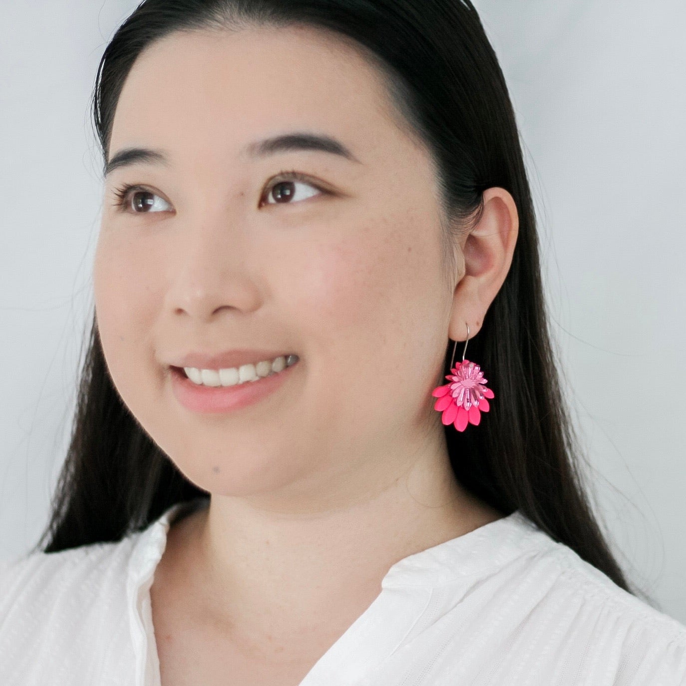 Medium Flower Frill Statement Dangle - Hot pink - Lacey Lou Sparkles