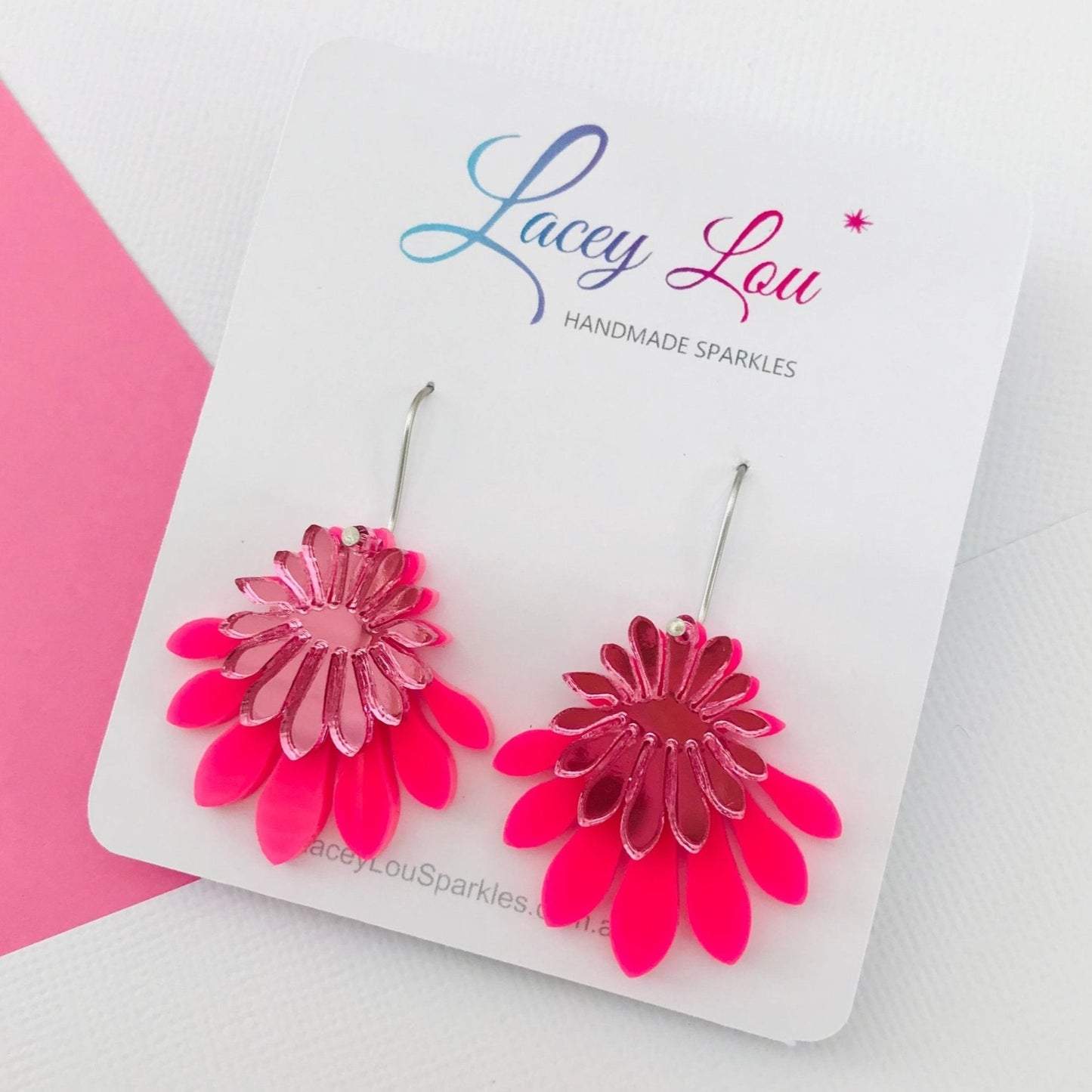 Medium Flower Frill Statement Dangle - Hot pink - Lacey Lou Sparkles