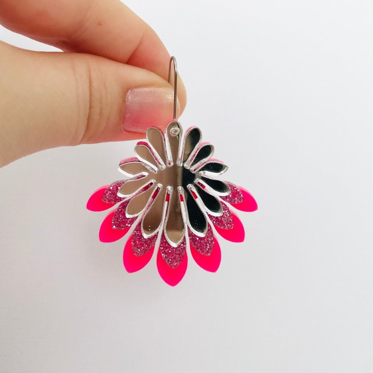 Medium Flower Frill Statement Dangle - Hot pink - Lacey Lou Sparkles
