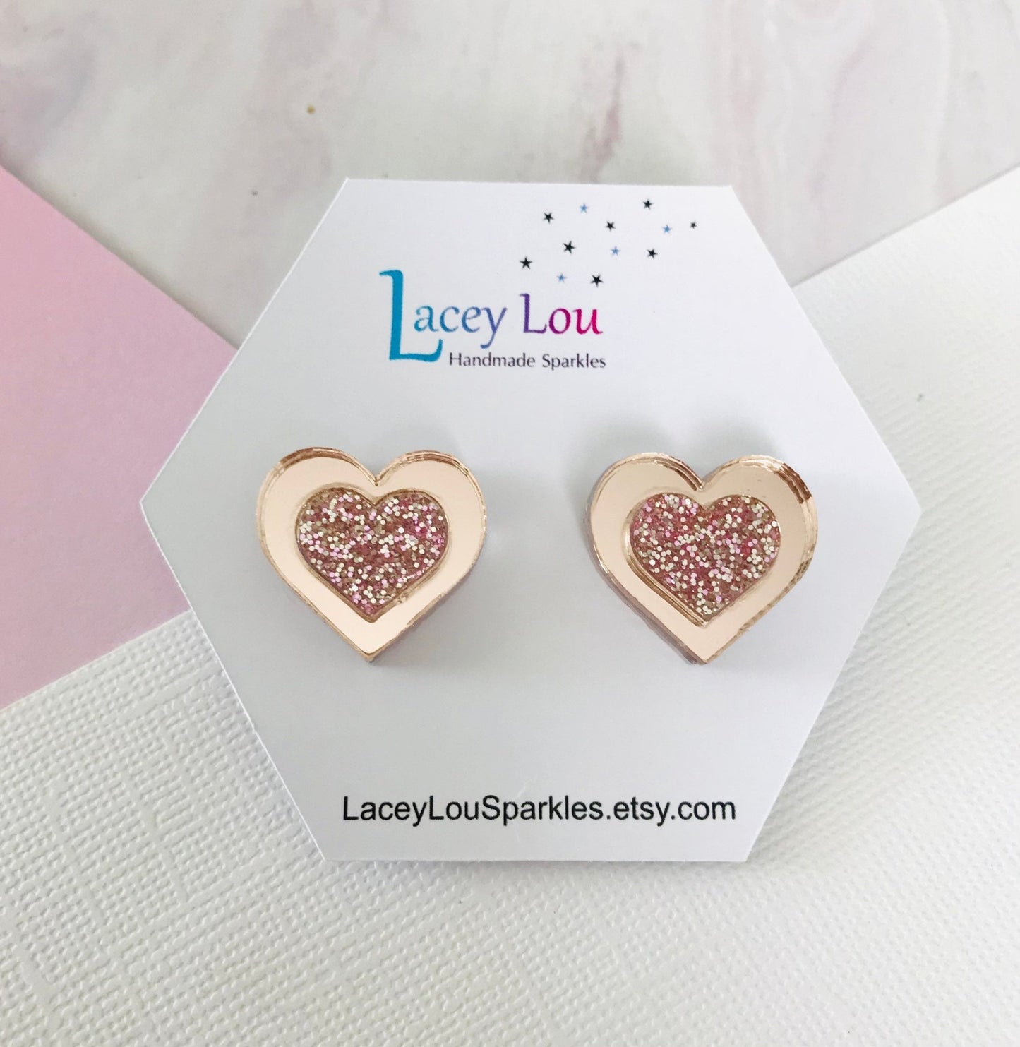 Medium Framed Love Heart Studs - Lacey Lou Sparkles