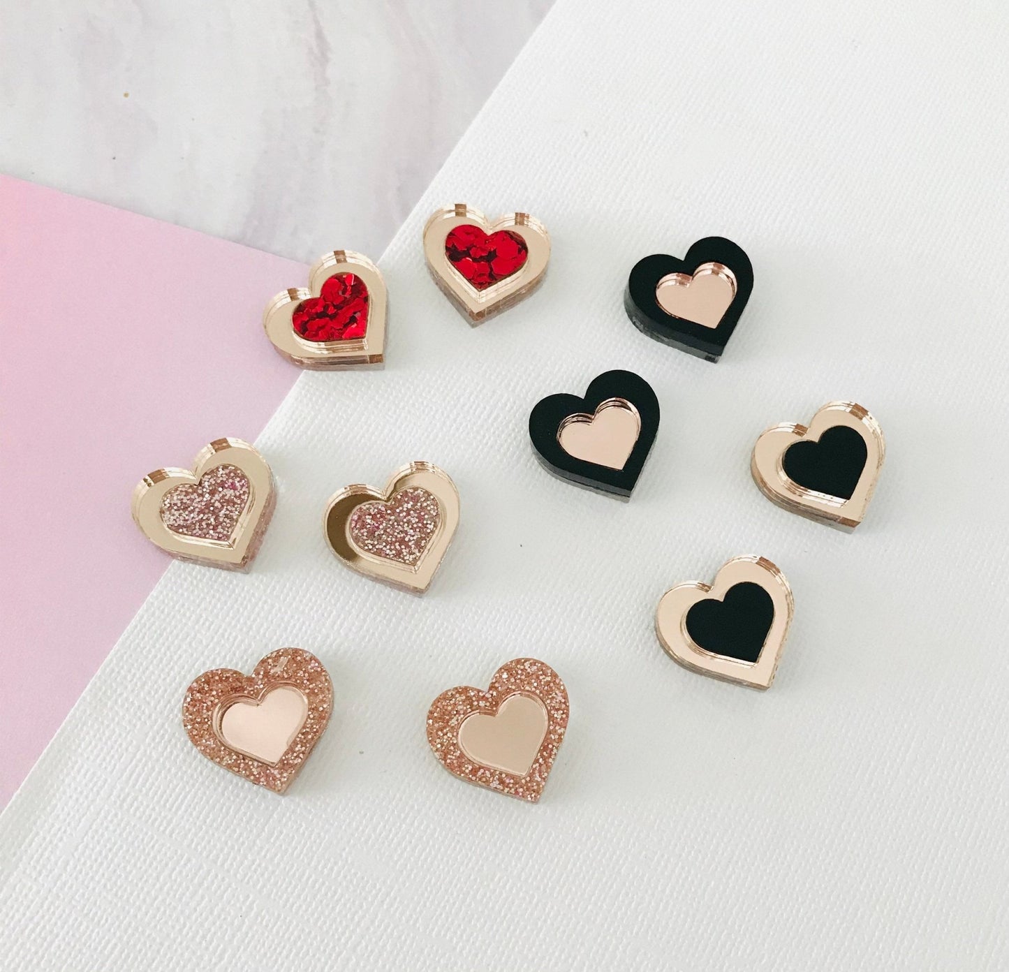 Medium Framed Love Heart Studs - Lacey Lou Sparkles