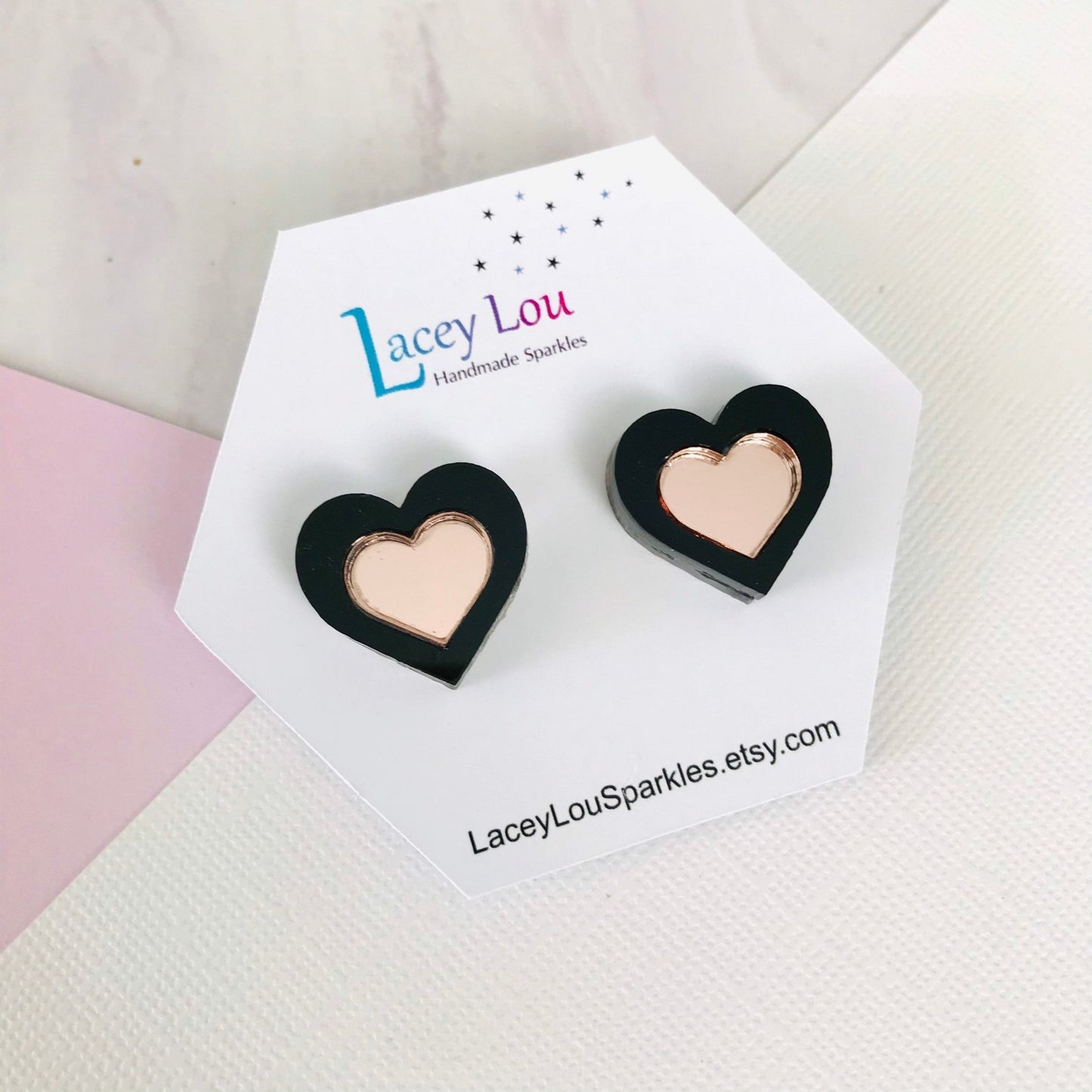 Medium Framed Love Heart Studs - Lacey Lou Sparkles
