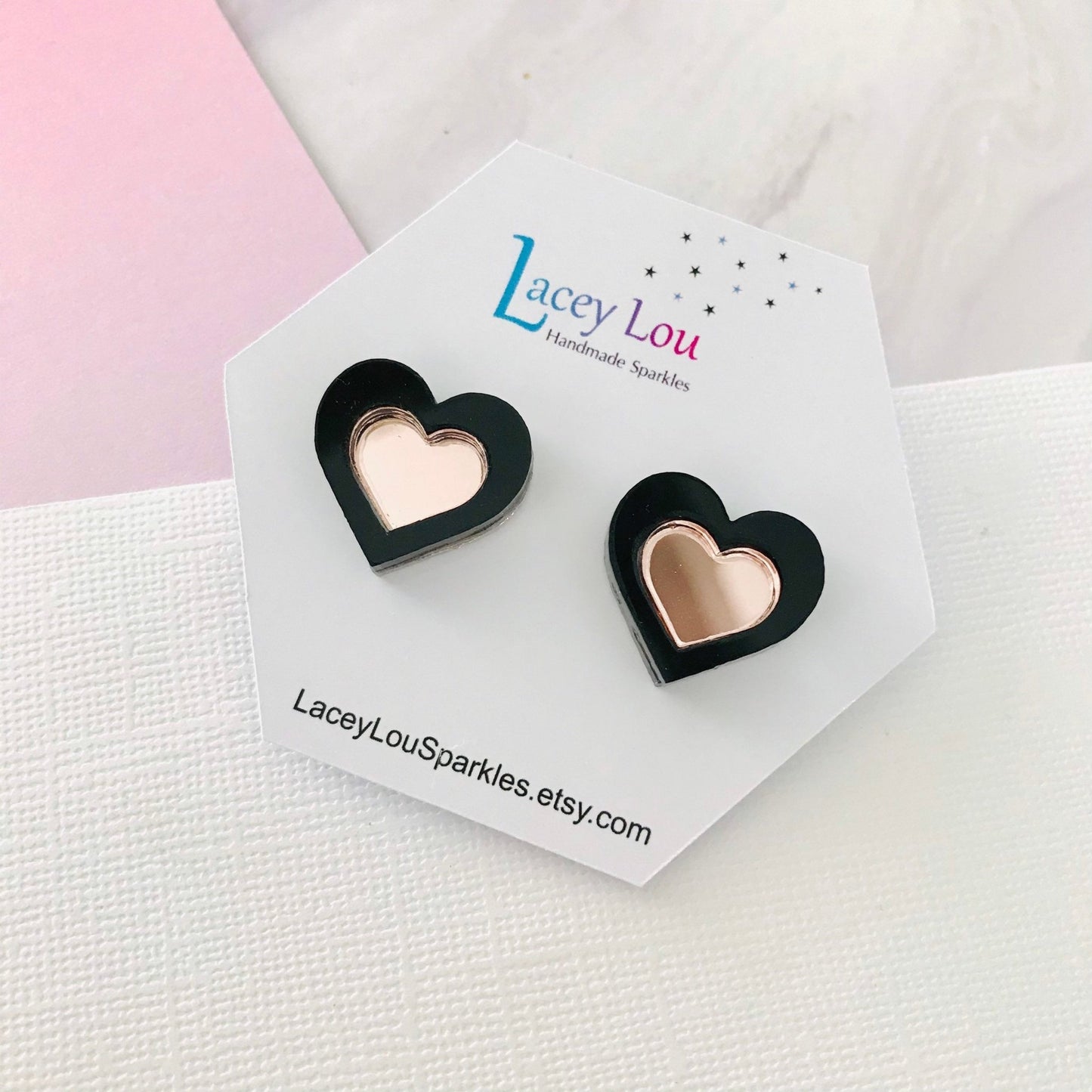 Medium Framed Love Heart Studs - Lacey Lou Sparkles