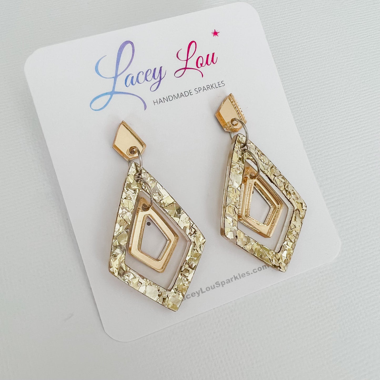 Medium Golden Abstract Dangle Acrylic Earrings - Lacey Lou Sparkles