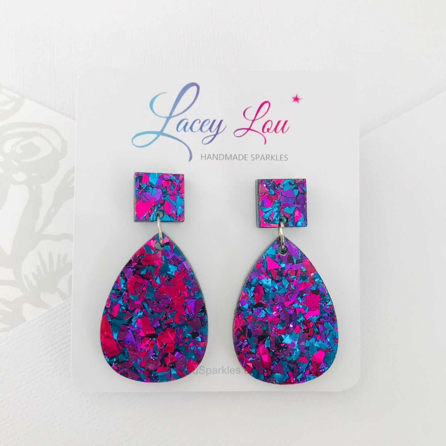 Medium Teardrop Dangle - Midnight Blue Glitter Acrylic Earrings - Lacey Lou Sparkles