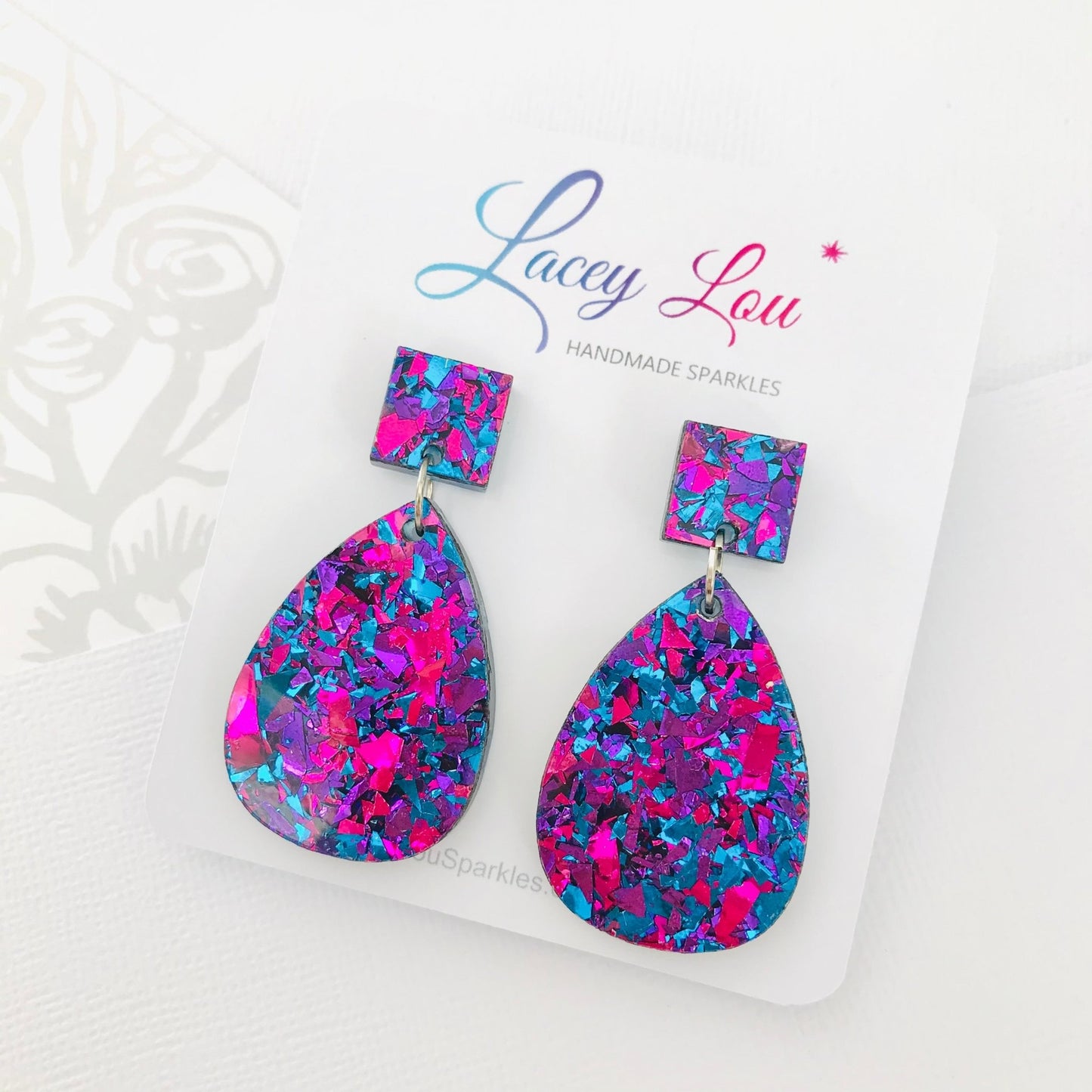 Medium Teardrop Dangle - Midnight Blue Glitter Acrylic Earrings - Lacey Lou Sparkles