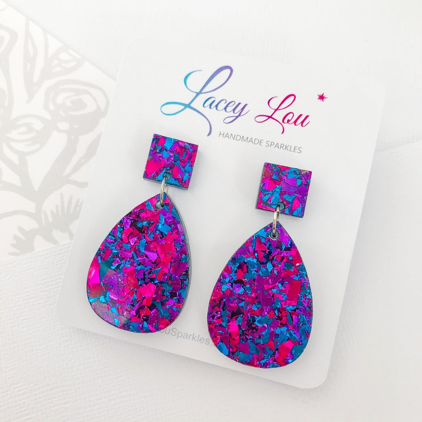 Medium Teardrop Dangle - Midnight Blue Glitter Acrylic Earrings - Lacey Lou Sparkles