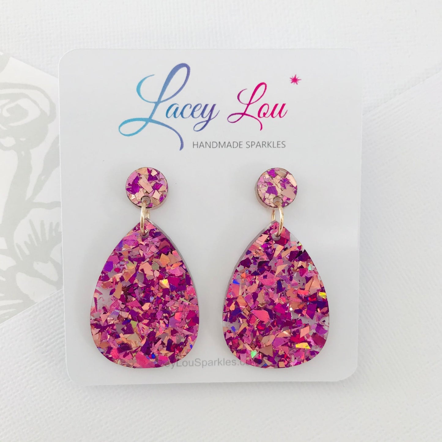 Medium Teardrop Dangle - Unicorn Pink Acrylic Earrings - Lacey Lou Sparkles