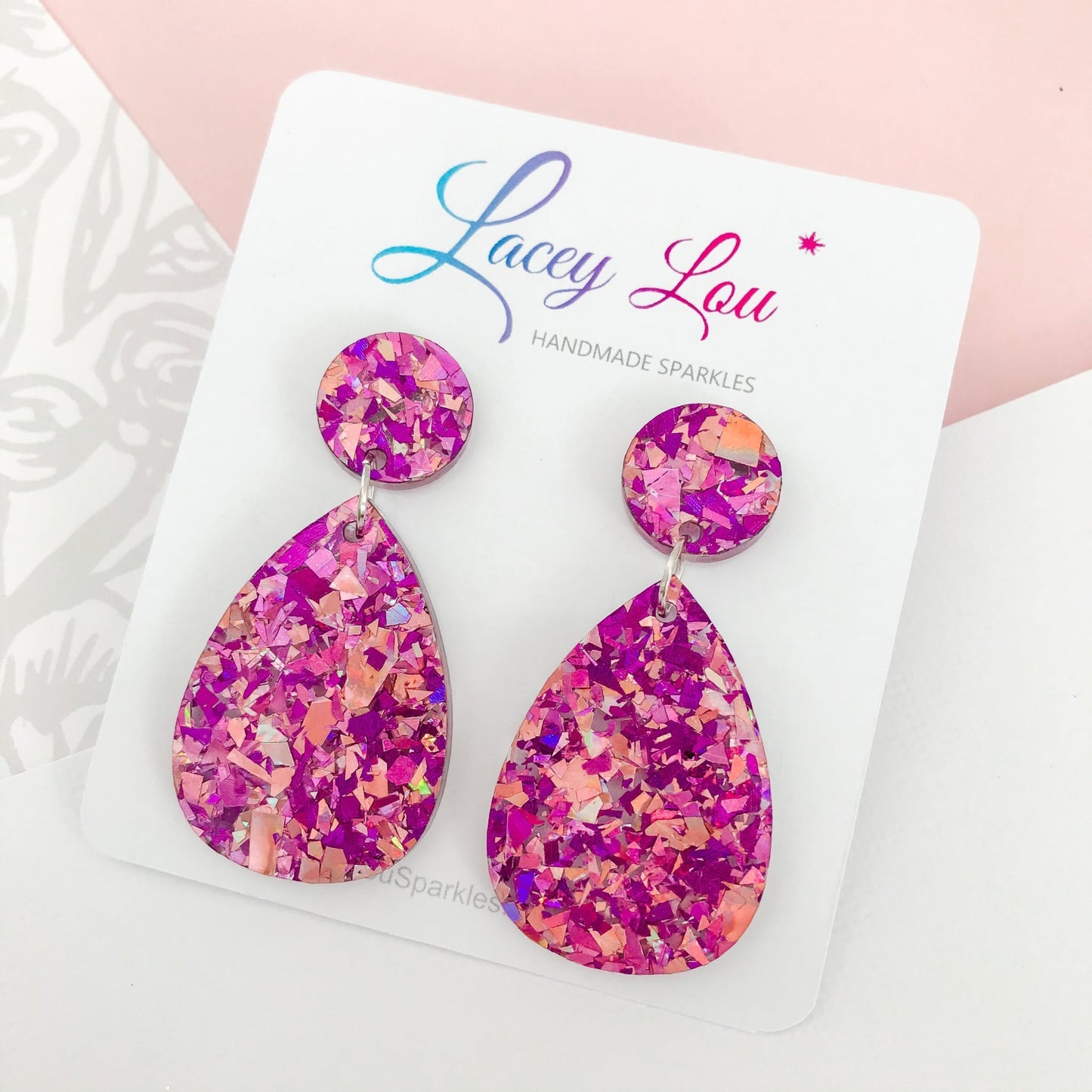 Medium Teardrop Dangle - Unicorn Pink Acrylic Earrings - Lacey Lou Sparkles