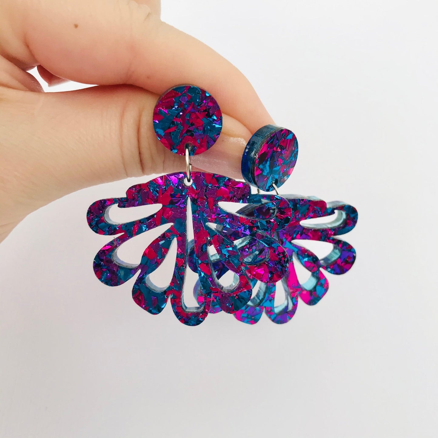 Midnight Blue Chandelier Dangles - Statement Acrylic Earrings - Lacey Lou Sparkles