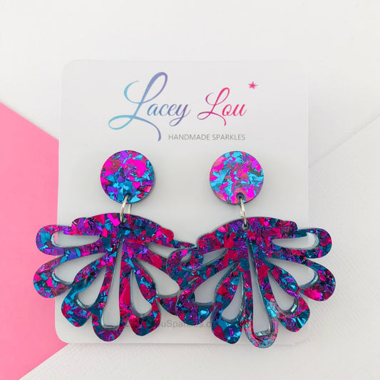 Midnight Blue Chandelier Dangles - Statement Acrylic Earrings - Lacey Lou Sparkles