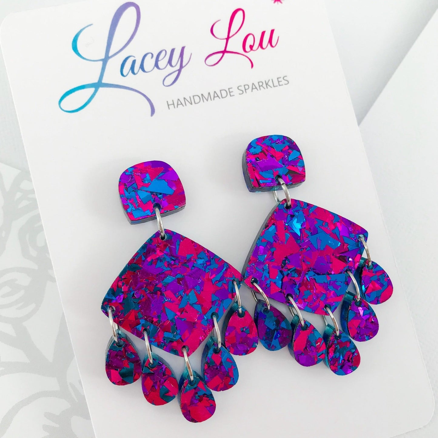 Midnight Blue Chandelier Dangles - Statement Acrylic Earrings - Lacey Lou Sparkles