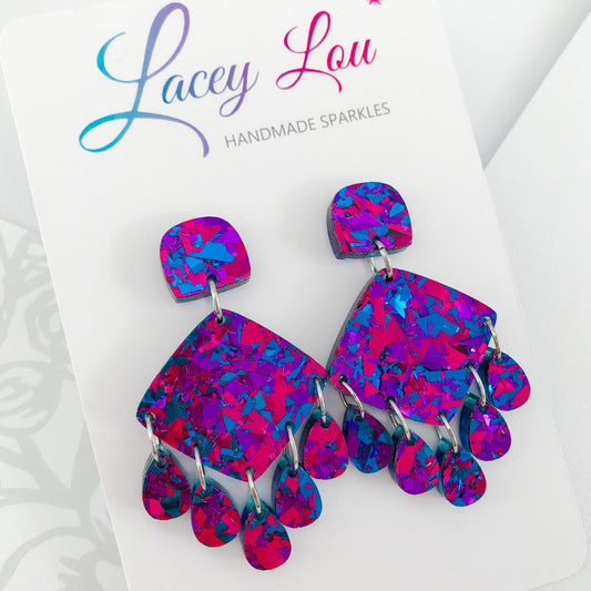 Midnight Blue Chandelier Dangles - Statement Acrylic Earrings - Lacey Lou Sparkles