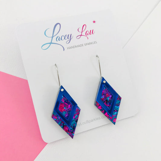 Midnight Blue Diamond Dangle Acrylic Earrings - Lacey Lou Sparkles
