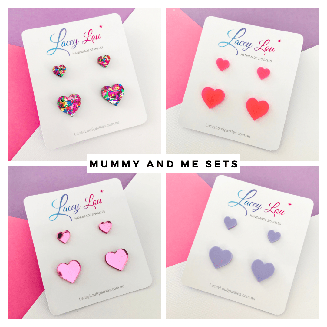 Mummy and Me Heart Stud Set Mother Daughter Matching Earrings