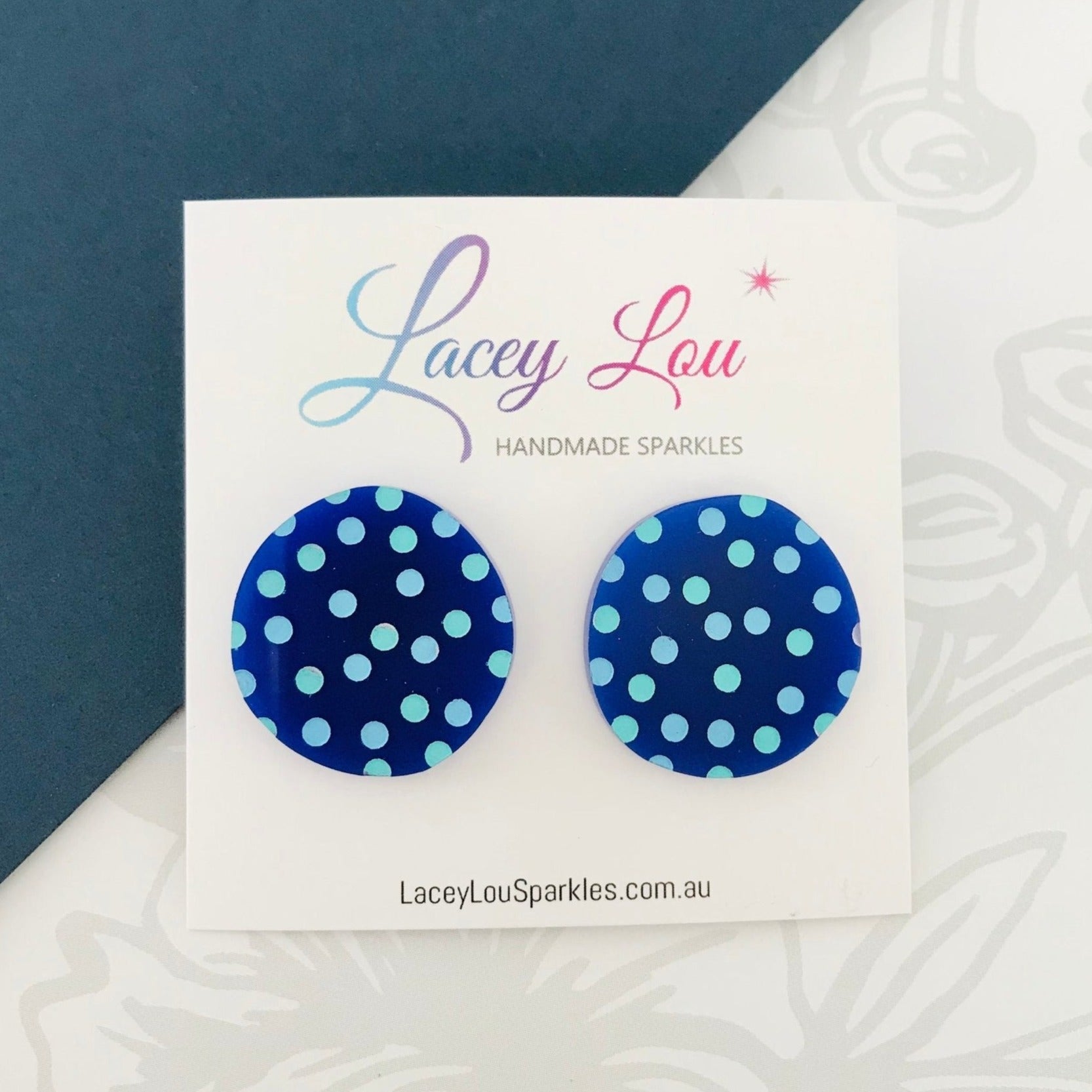Navy Blue Dotty Acrylic Studs - Blue Dots - Lacey Lou Sparkles