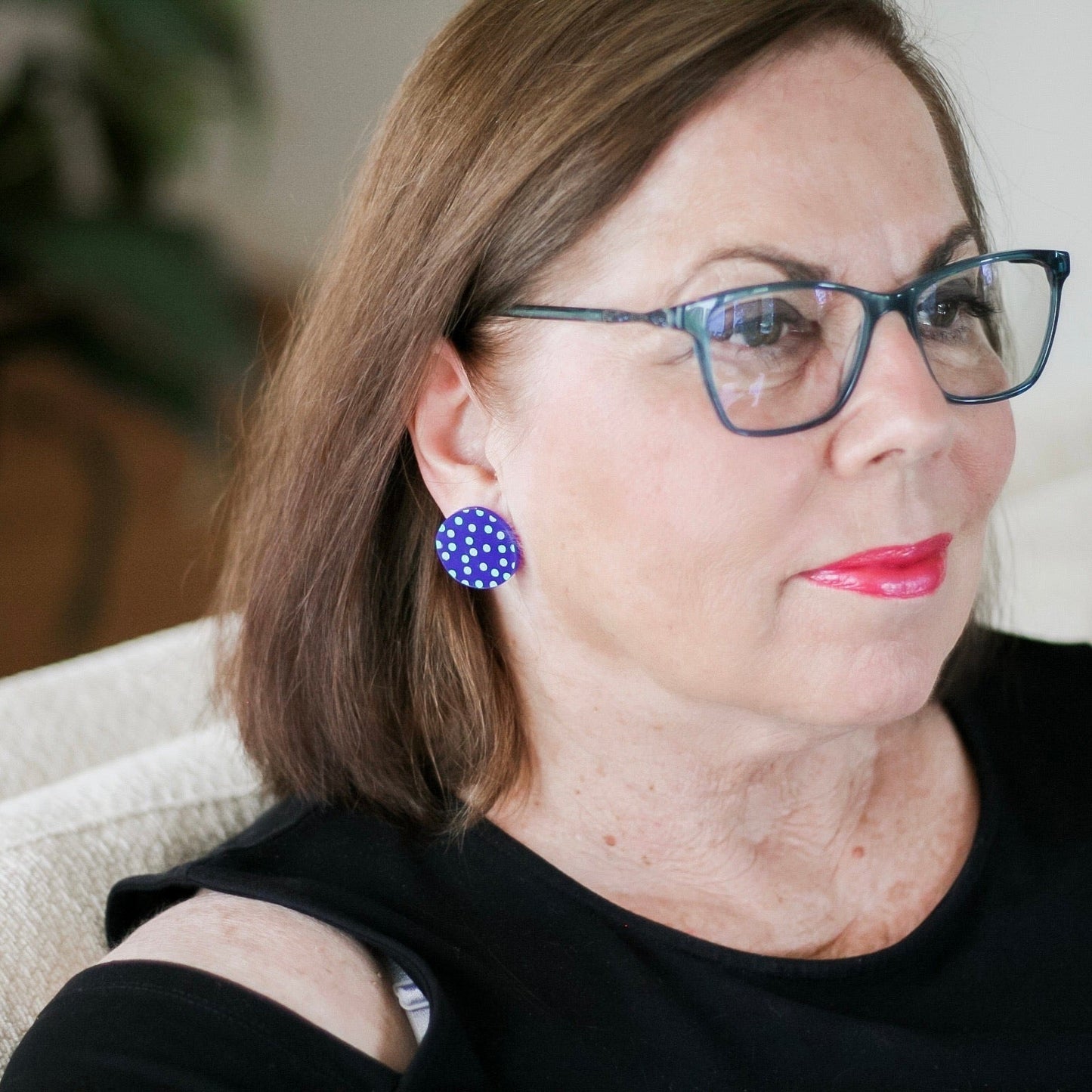 Navy Blue Dotty Acrylic Studs - Blue Dots - Lacey Lou Sparkles